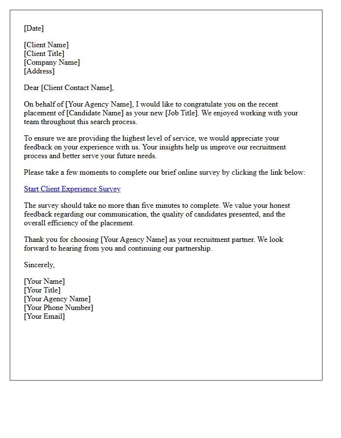 Post-Placement Client Experience Survey Letter