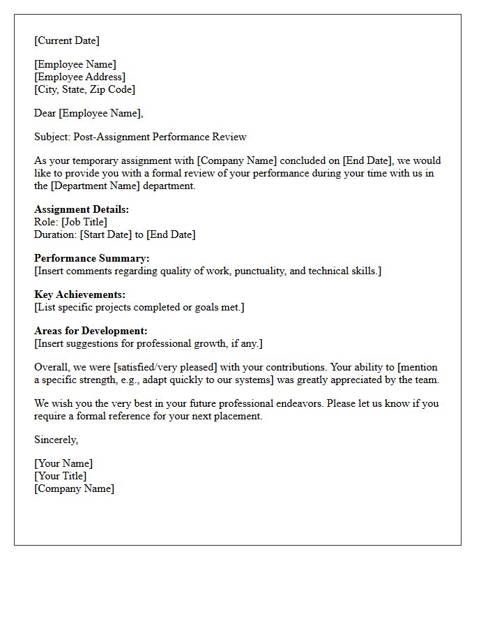 Temporary Employee Post-Assignment Review Letter