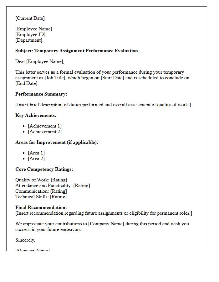Temporary Staff Performance Evaluation Letter