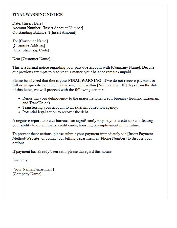 Credit Reporting Final Warning Notice Letter