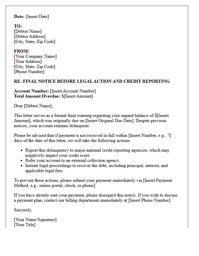 Debt Collection Final Warning and Reporting Letter
