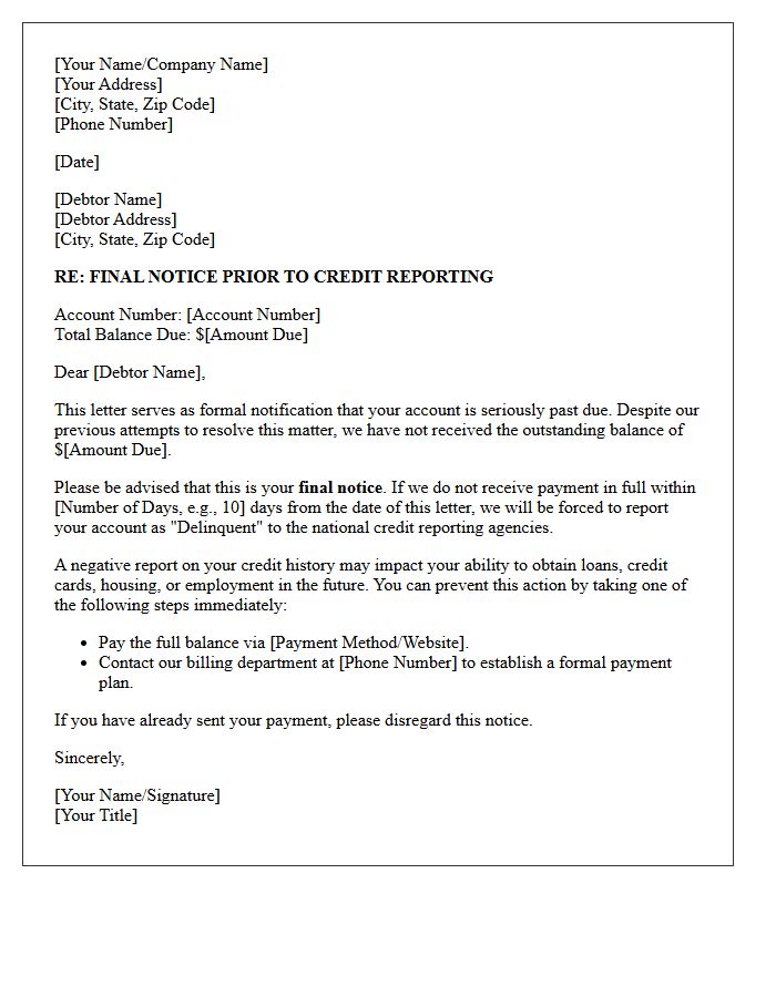 Delinquent Account Final Credit Reporting Letter