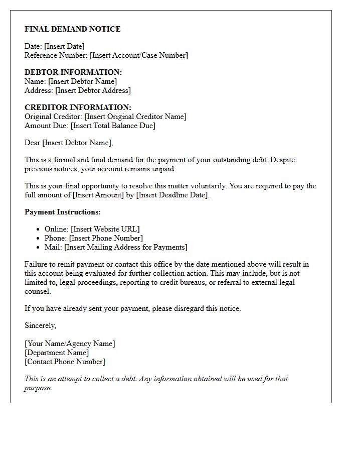 Final Debt Collection Agency Demand Letter
