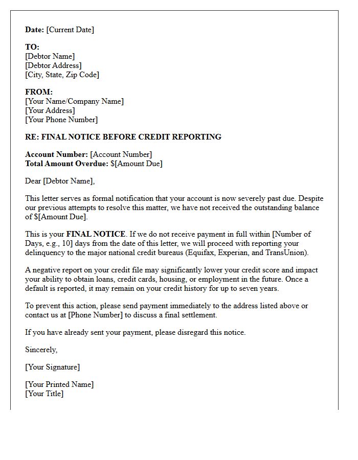 Final Demand Before Credit Bureau Reporting Letter