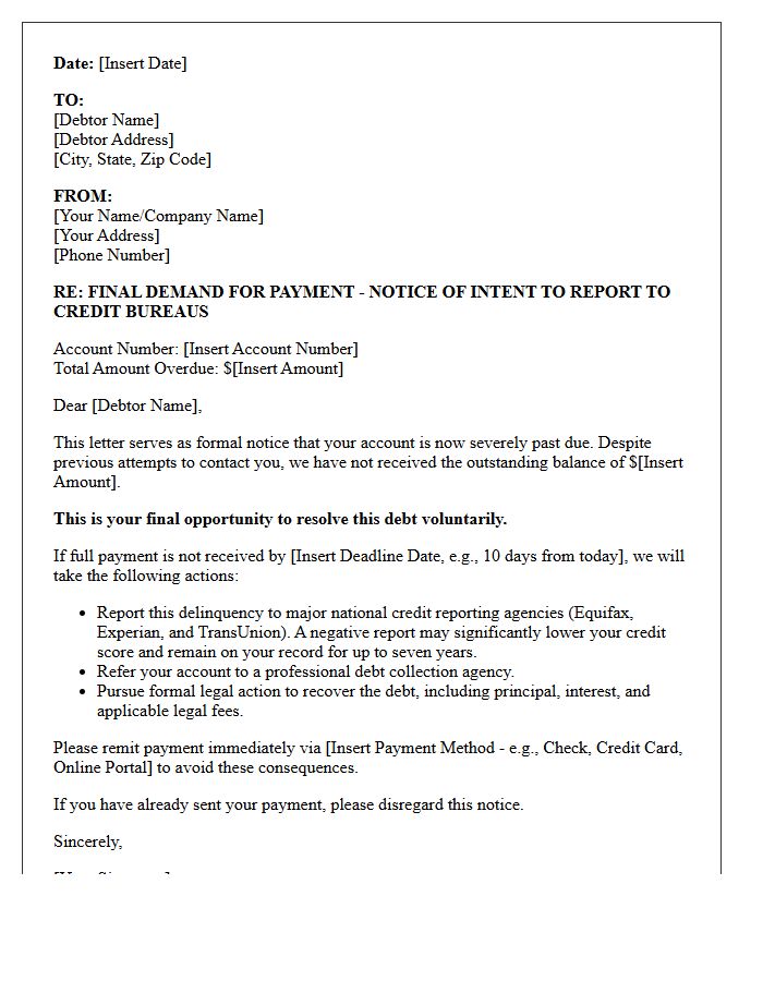 Final Demand for Payment and Credit Reporting Letter