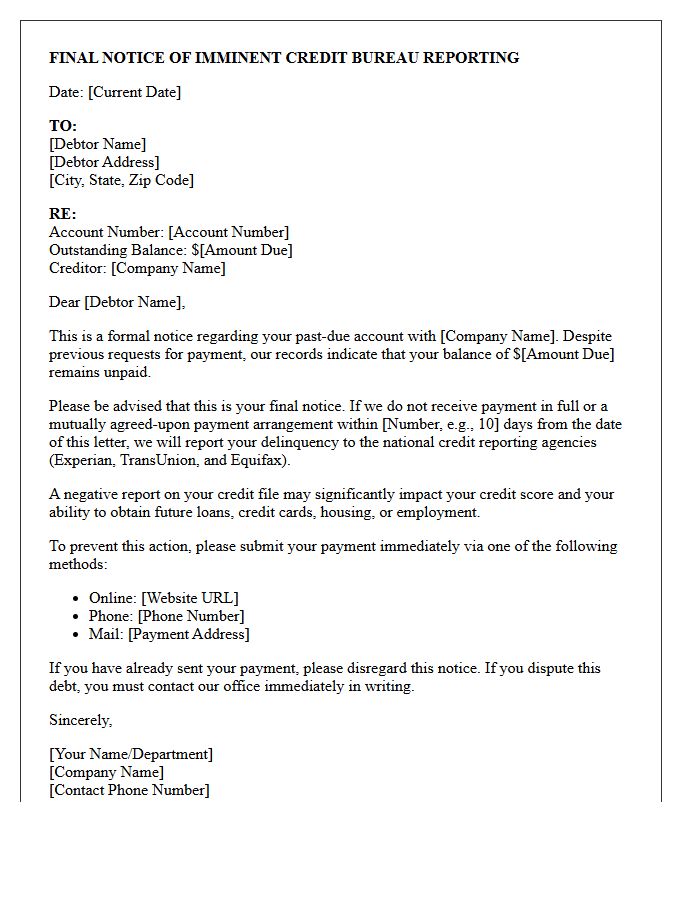 Final Notice of Imminent Credit Bureau Reporting Letter