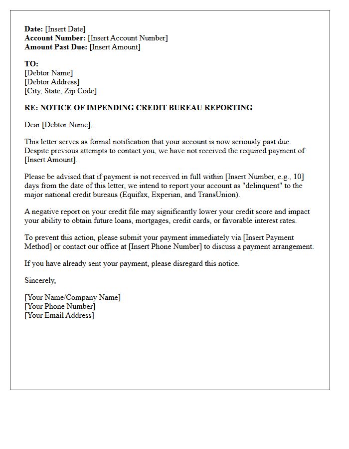 Impending Credit Bureau Reporting Demand Letter
