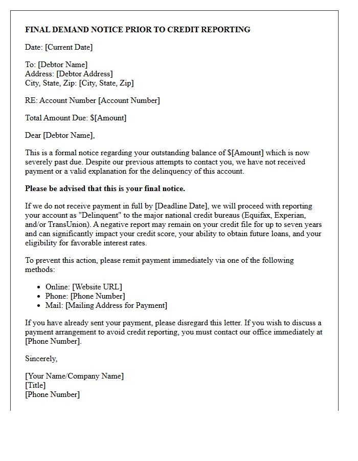 Pre-Credit Bureau Submission Final Demand Letter