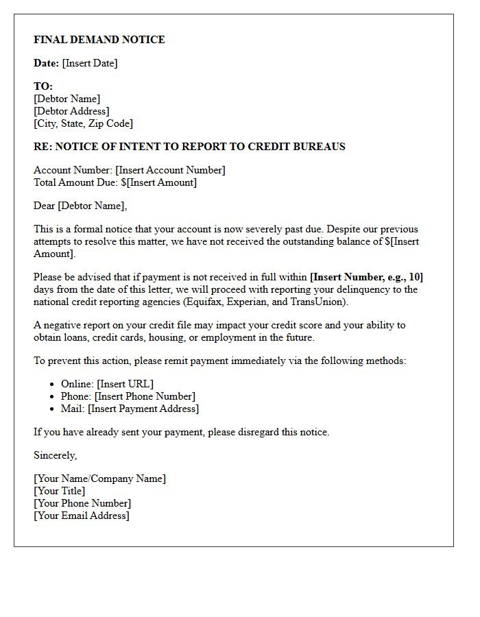 Pre-Reporting Final Demand Debt Collection Letter