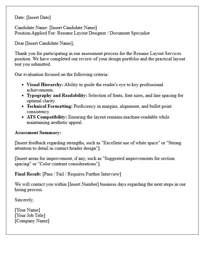 Candidate Assessment Letter For Resume Layout Services