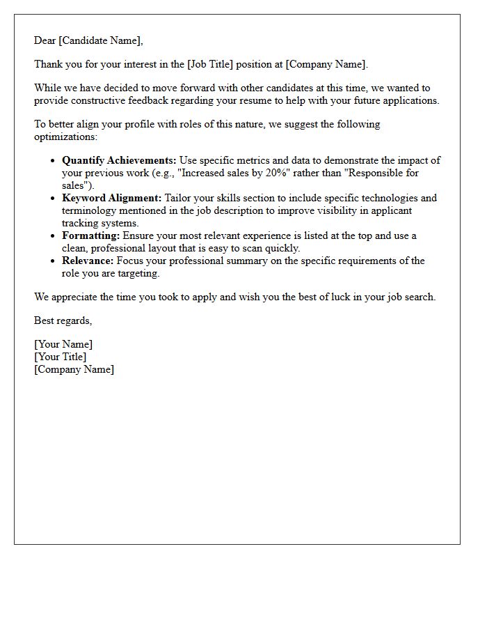 Candidate Feedback Letter Regarding Resume Optimization