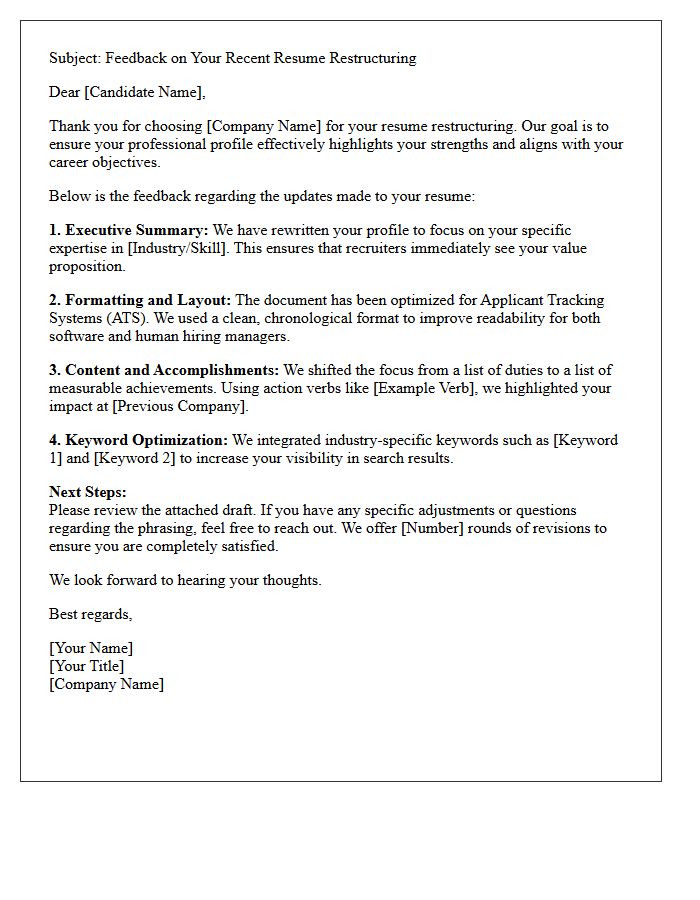 Candidate Resume Restructuring Service Feedback Letter
