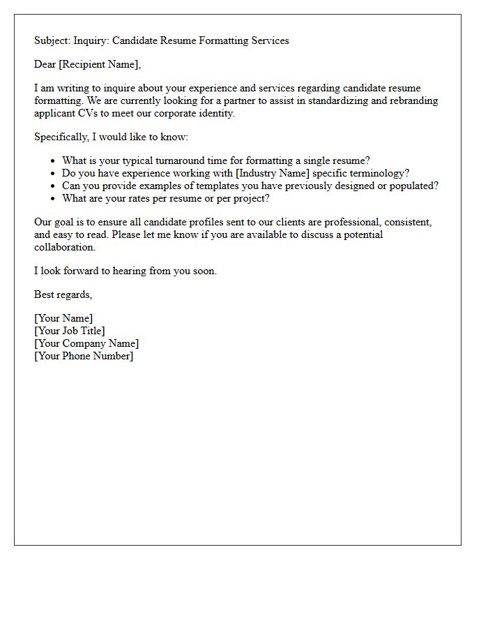 Letter Of Inquiry For Candidate Resume Formatting Experience