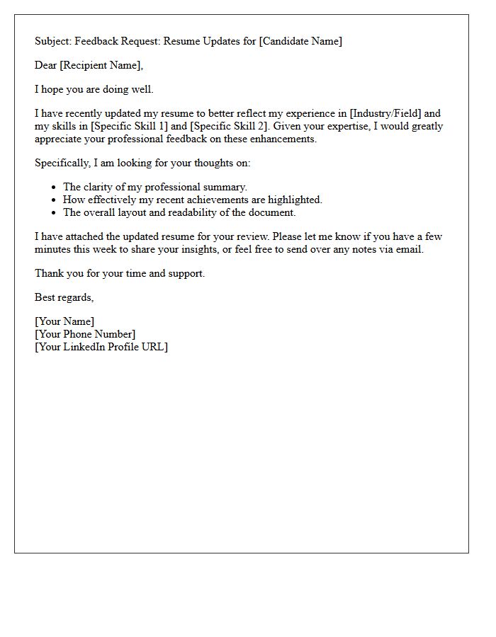 Letter Requesting Feedback On Candidate Resume Enhancements
