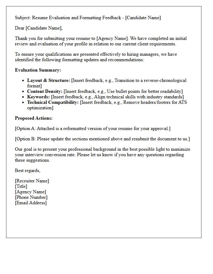 Recruitment Agency Resume Formatting Evaluation Letter