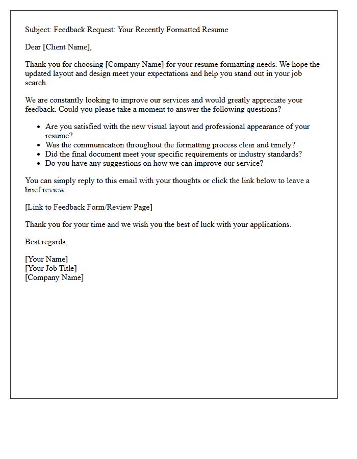 Resume Formatting Service Feedback Request Letter