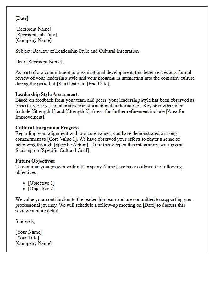 Leadership Style And Cultural Integration Review Letter