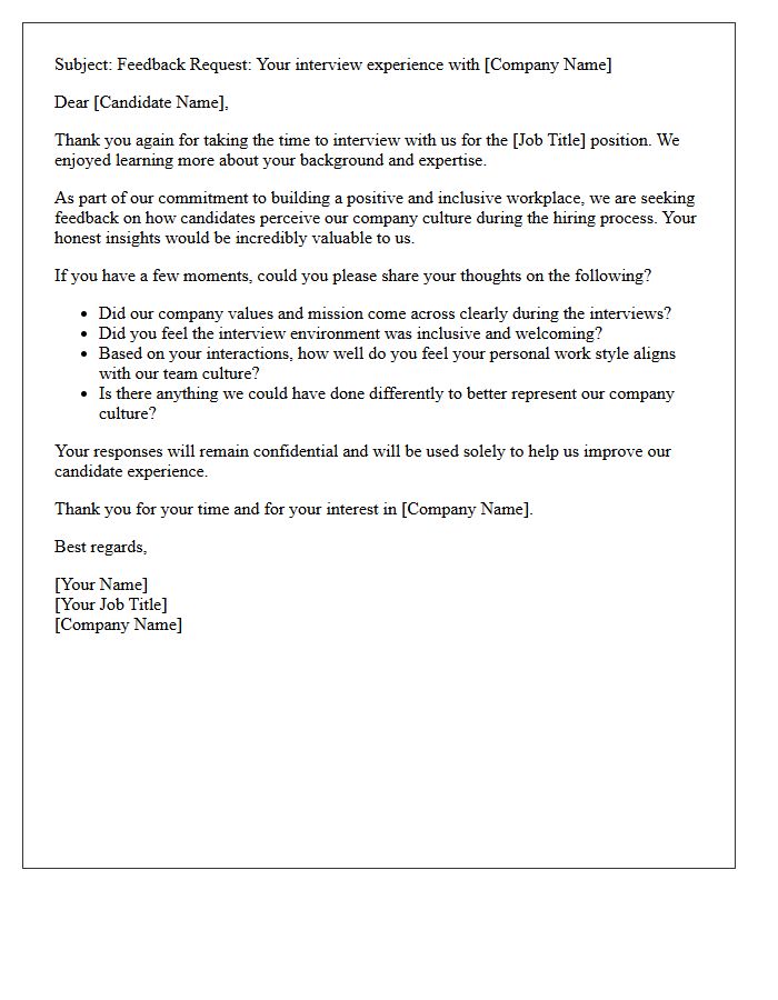 Post-Interview Candidate Cultural Fit Feedback Request Letter