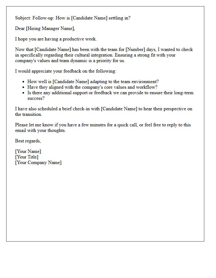 Post-Placement Cultural Fit Follow-Up Letter