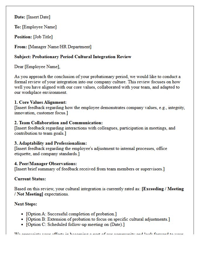 Probationary Period Cultural Integration Review Letter