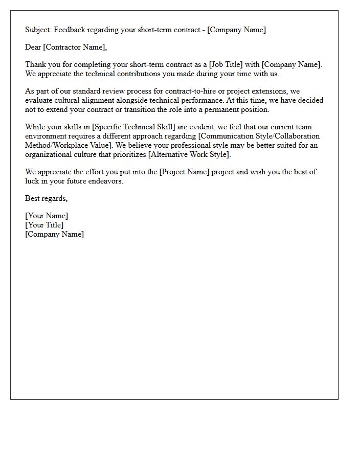 Short-Term Contract Cultural Fit Feedback Letter