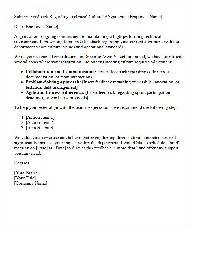 Technical Department Cultural Alignment Feedback Letter
