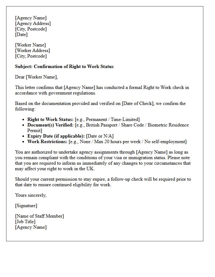 Agency Worker Right to Work Status Letter