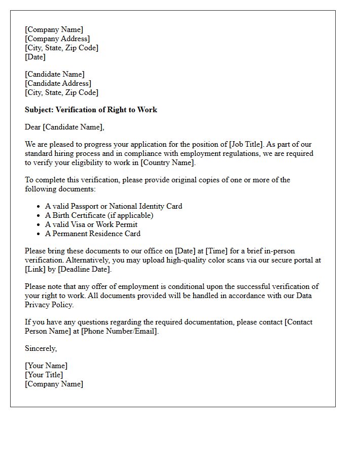 Candidate Right to Work Verification Letter
