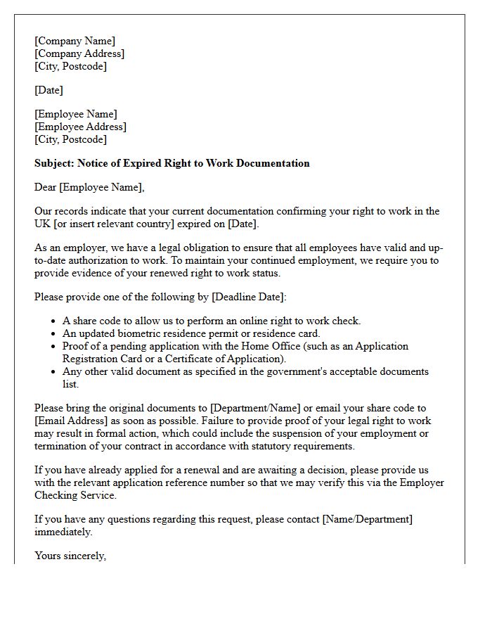 Expired Right to Work Renewal Notice Letter