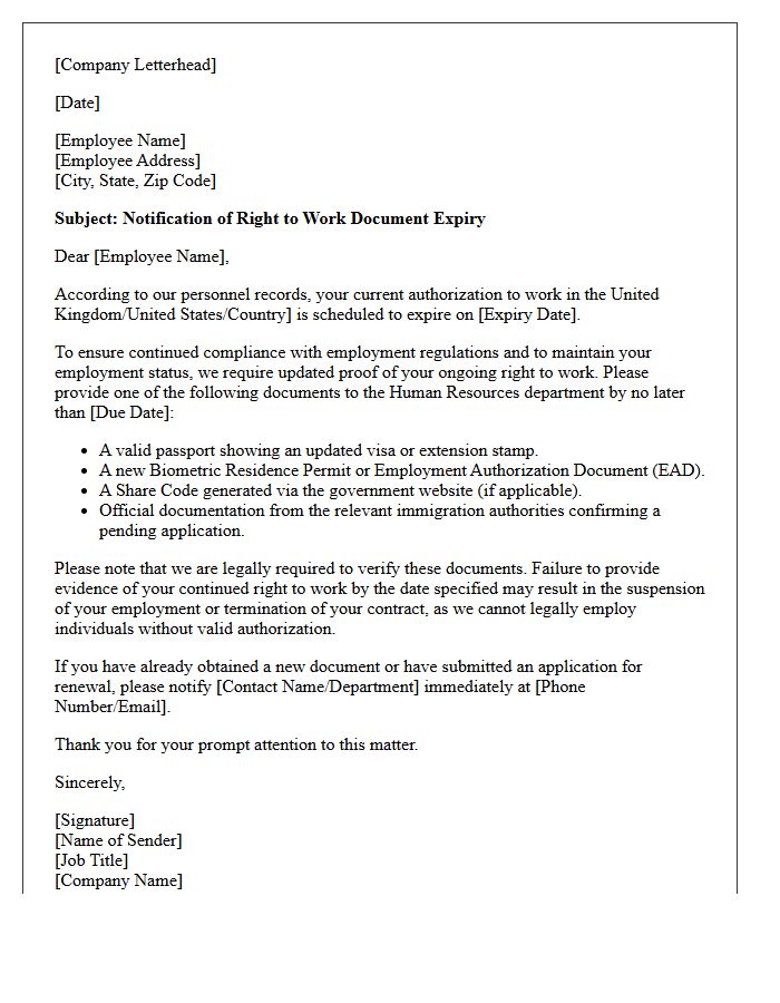 Foreign National Right to Work Compliance Letter