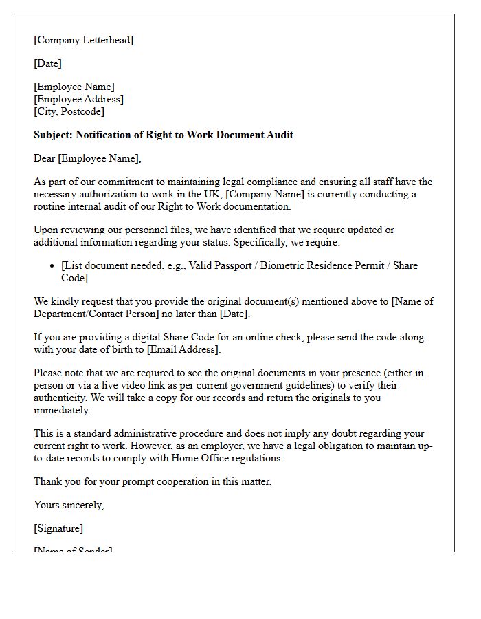 Right to Work Audit Compliance Letter