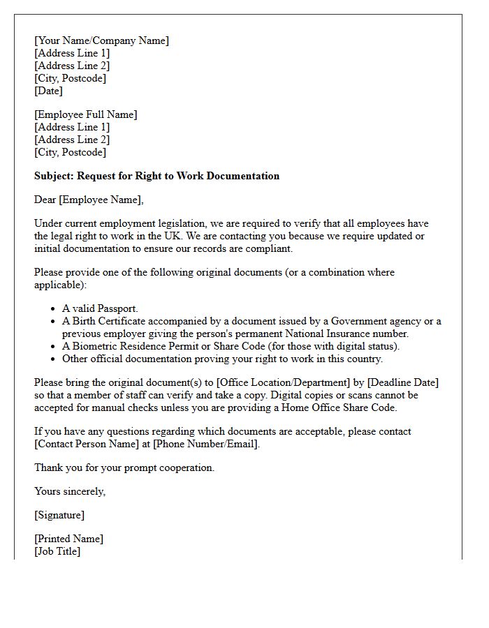 Right to Work Document Request Letter