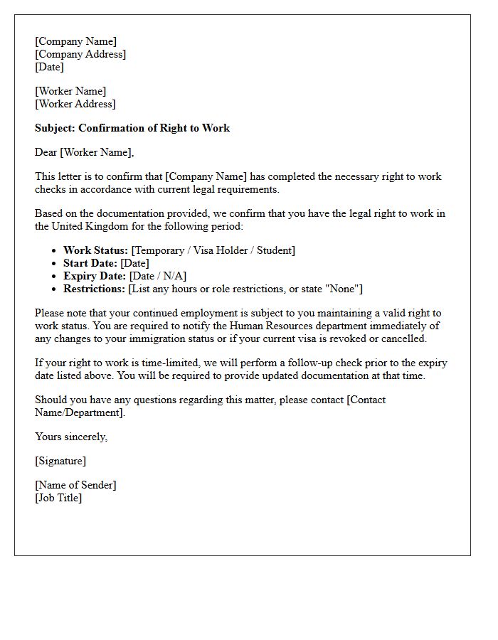 Temporary Worker Right to Work Confirmation Letter