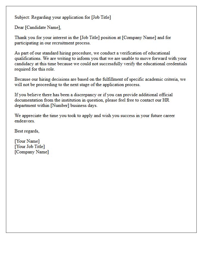 Candidate Rejection Due to Educational Qualification Verification Letter