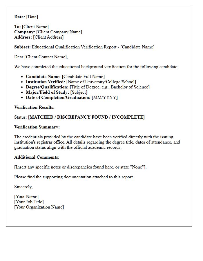 Client Report on Educational Qualification Verification Letter