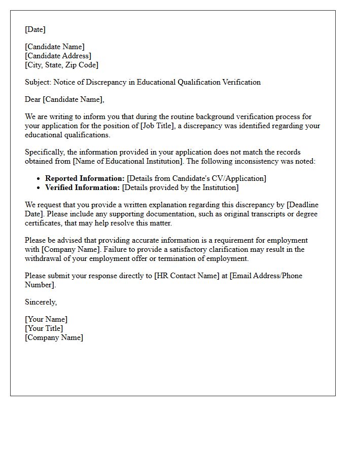 Discrepancy Notice in Educational Qualification Verification Letter