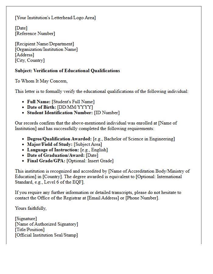 International Institution Educational Qualification Verification Letter