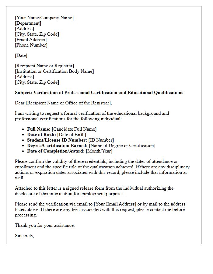 Professional Certification and Educational Qualification Verification Letter