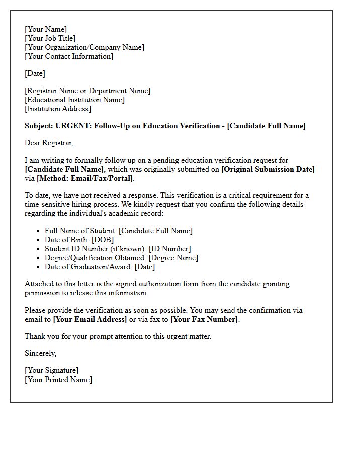 Urgent Follow-Up Educational Qualification Verification Letter