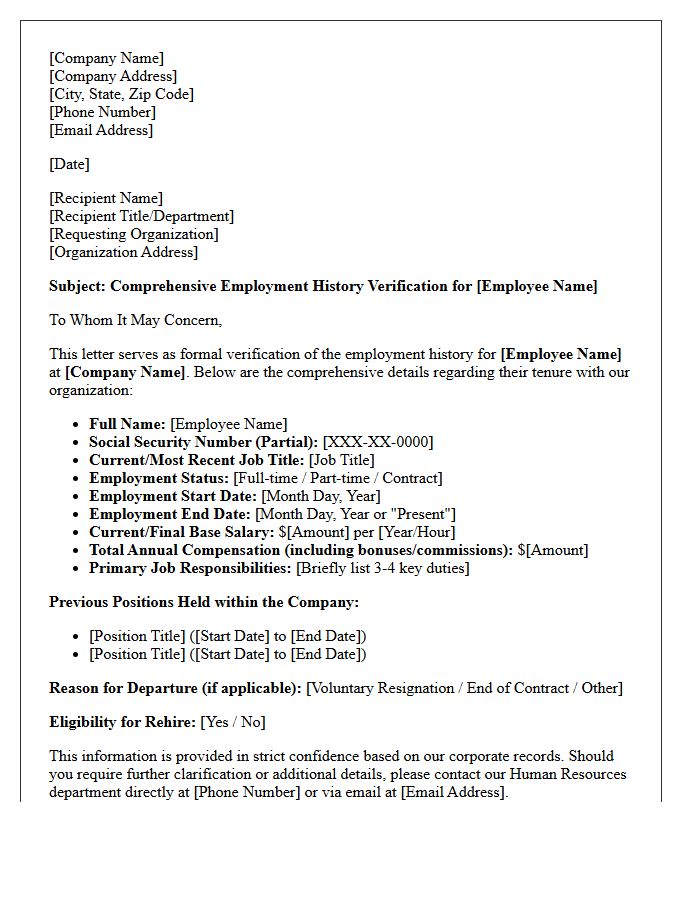 Comprehensive Detail Employment History Verification Letter