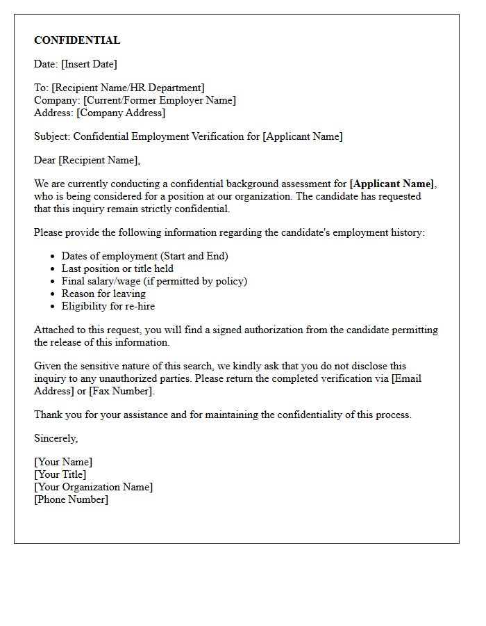 Confidential Search Employment History Verification Letter