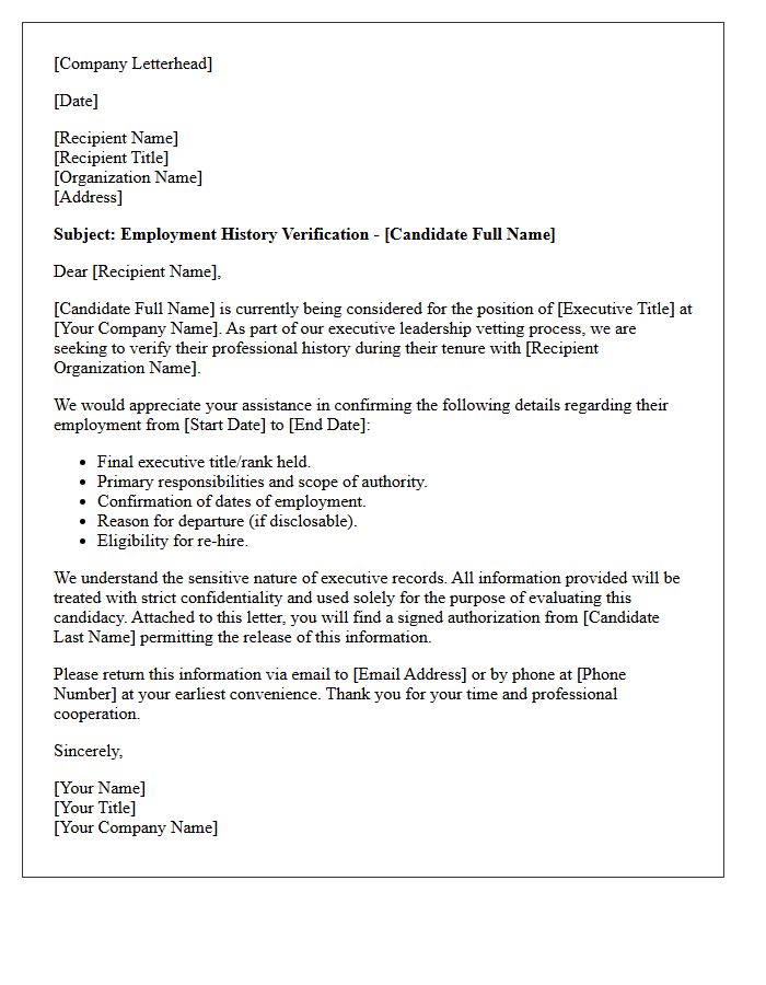 Executive Candidate Employment History Verification Letter