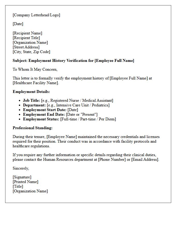 Healthcare Staff Employment History Verification Letter