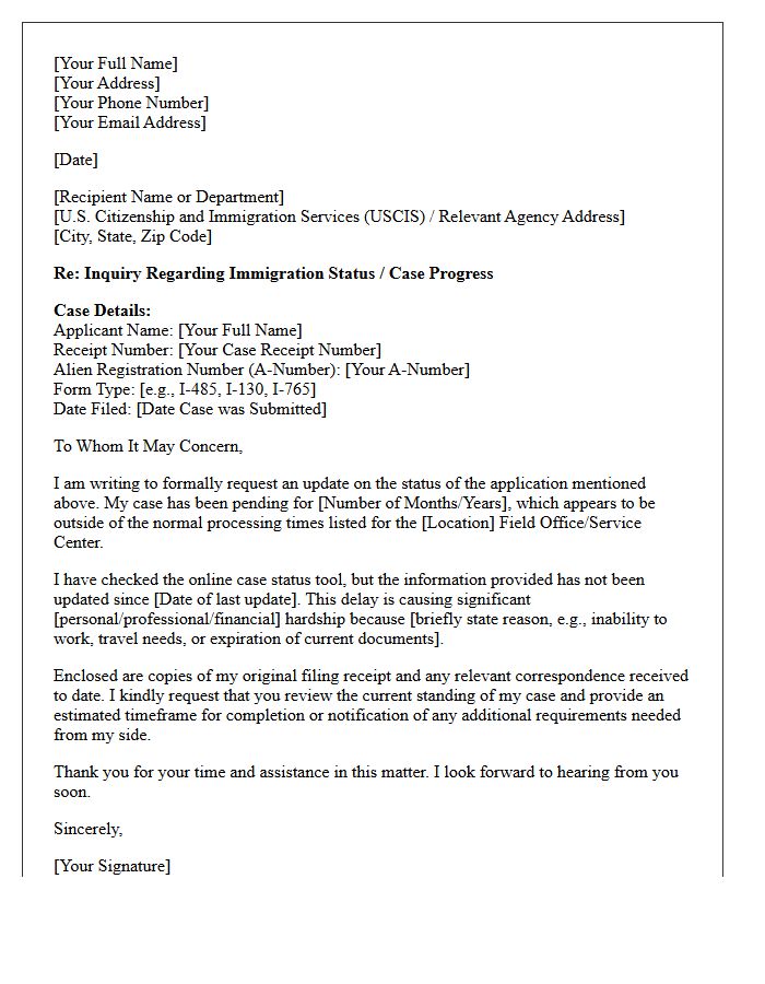 Agency Immigration Status Inquiry Letter