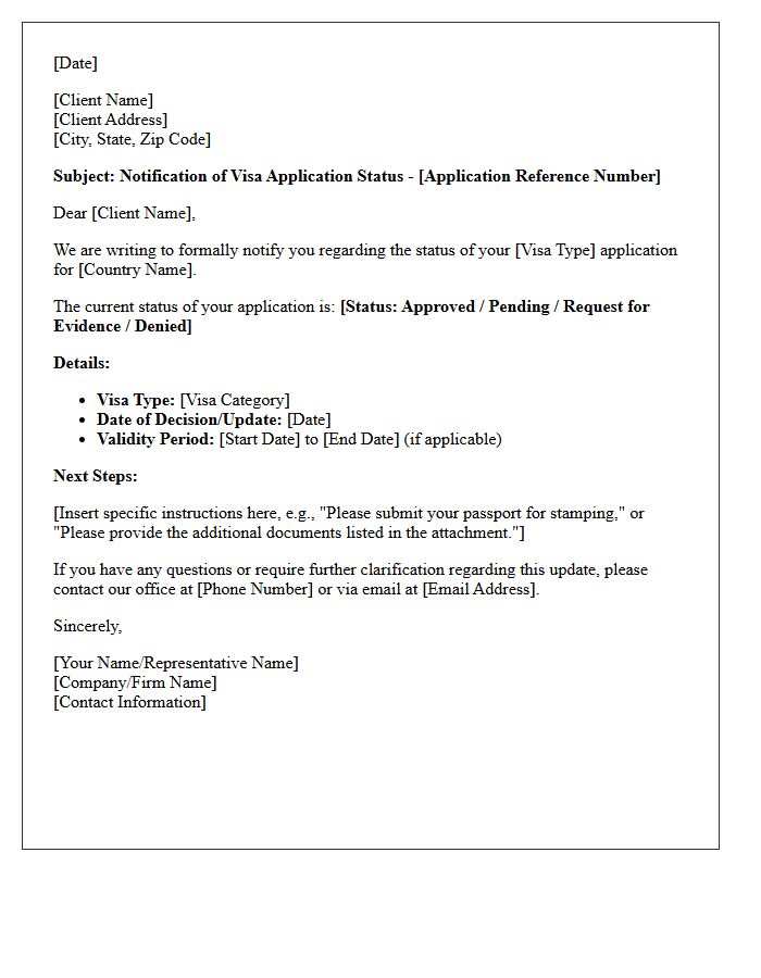 Client Notification of Visa Status Letter