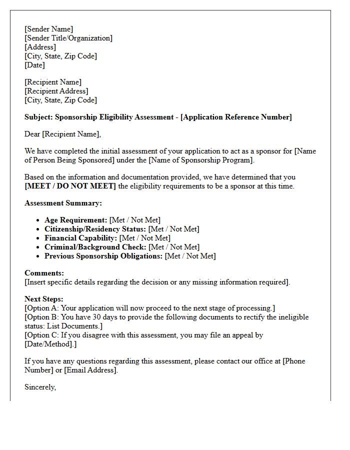 Sponsorship Eligibility Assessment Letter