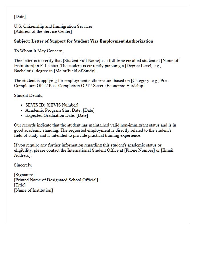 Student Visa Employment Authorization Letter