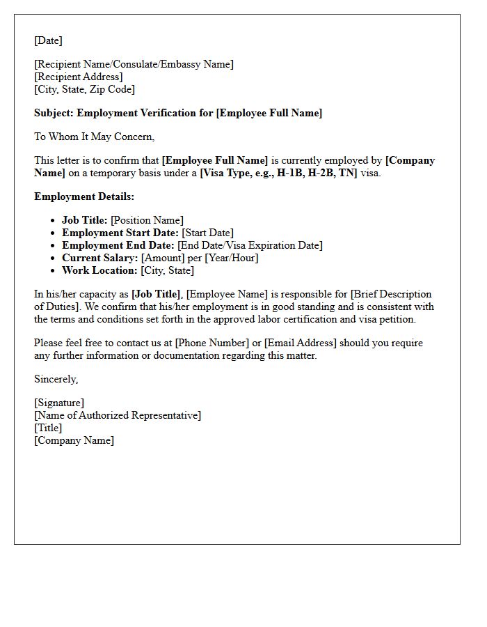 Temporary Worker Visa Verification Letter