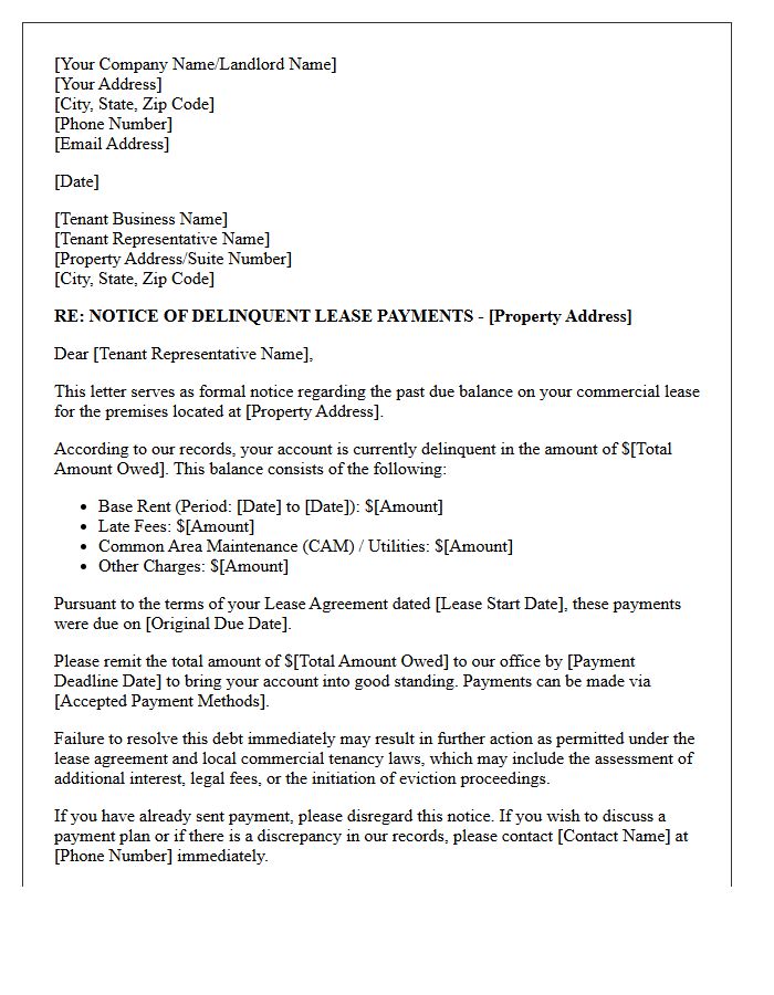 Debt Collection Letter for Delinquent Commercial Lease Payments