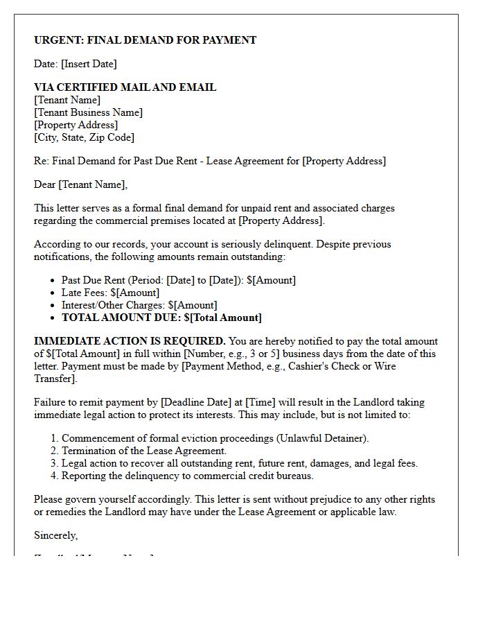 Immediate Action Required Final Commercial Rent Demand Letter